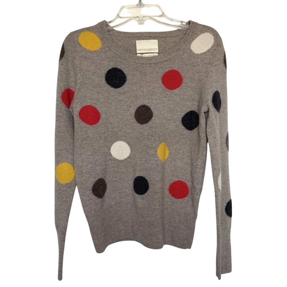Cynthia Rowley 2 Ply Cashmere Taupe Polka Dot Sweater Woman's X Small